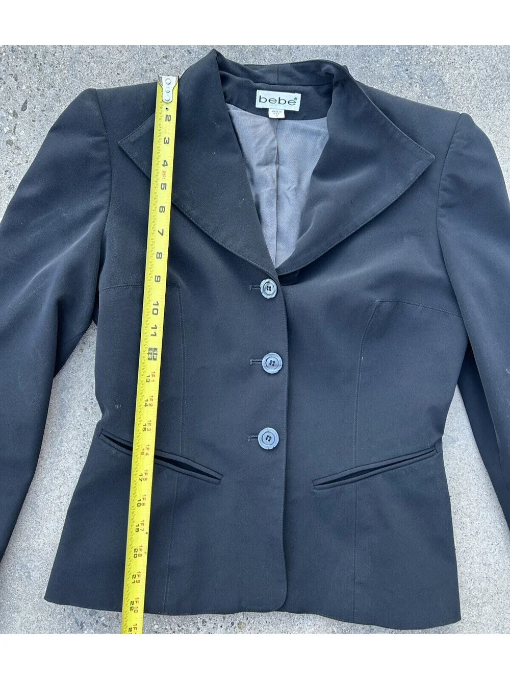Bebe Black Made USA Jacket 3/4 Sleeve size 8 and 3 Button Breast Vintage Apparel